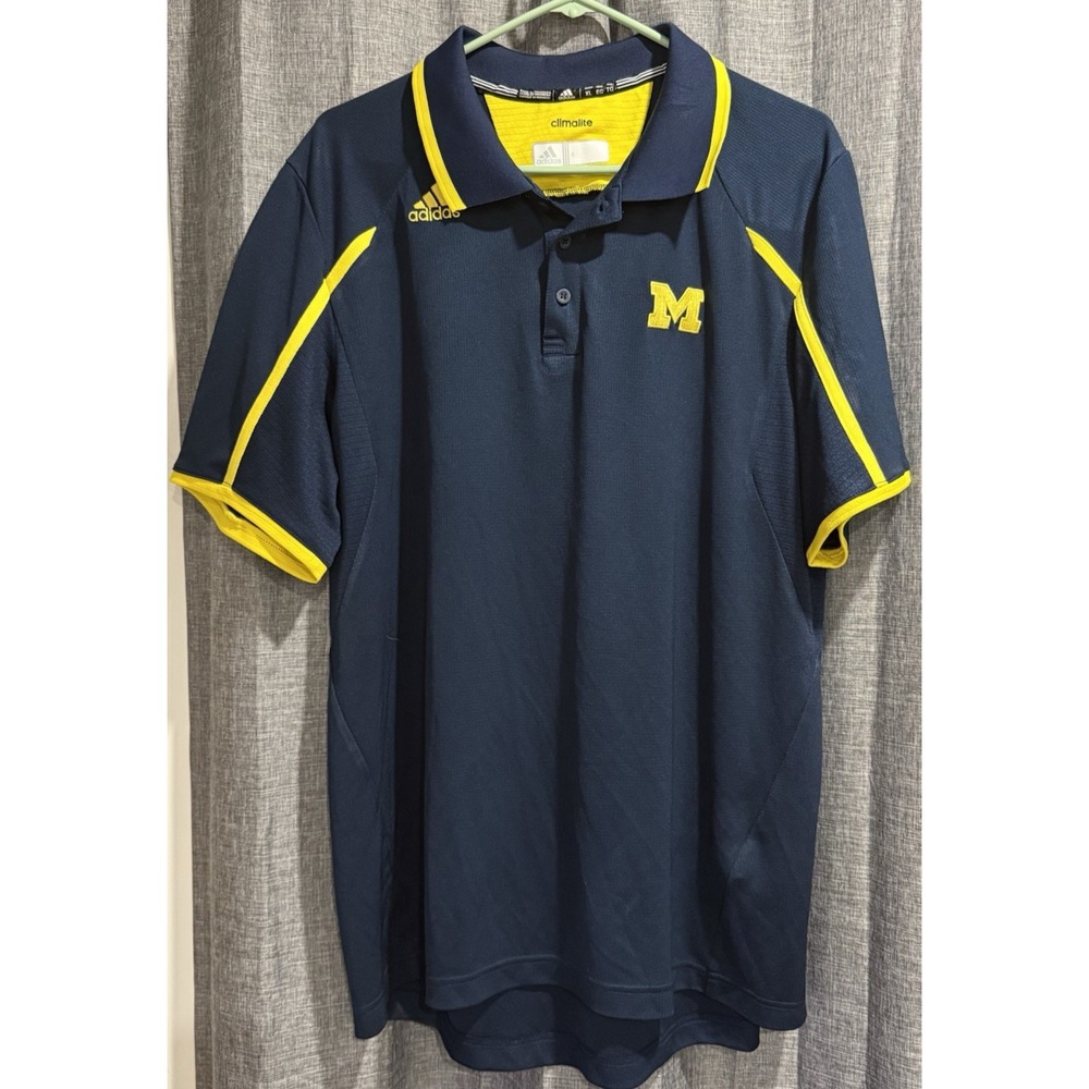Adidas Michigan‎ Wolverines Polo Shirt Mens XL Maise & Blue Climalite UofM EUC